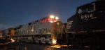 BNSF 3283 and NS 9514 with the 2 UP C44ACM's Photo Using The Cell Phone's Regular Night Focus. What a Difference in Clarity!!!